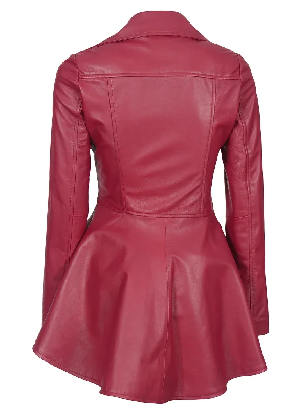 Clarissa Womens Asymmetrical Peplum Pink Leather Jacket