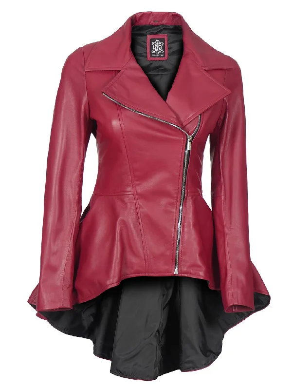 Clarissa Womens Asymmetrical Peplum Pink Leather Jacket