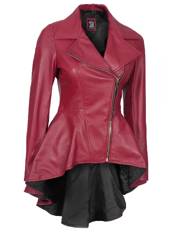 Clarissa Womens Asymmetrical Peplum Pink Leather Jacket