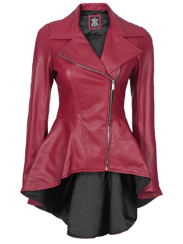 Clarissa Womens Asymmetrical Peplum Pink Leather Jacket