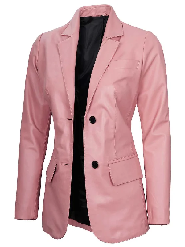 Womens Pink Two-Button Leather Blazer