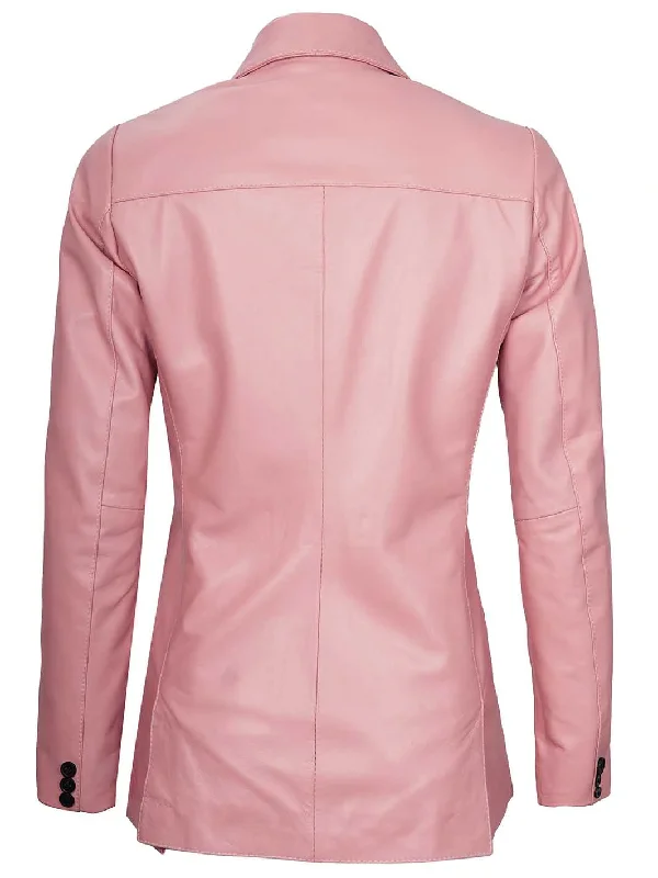 Womens Pink Two-Button Leather Blazer