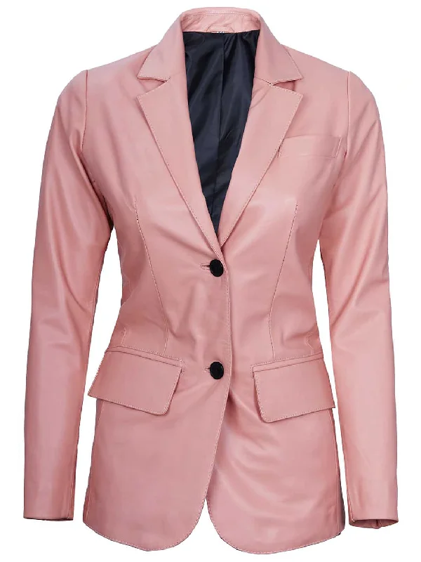 Womens Pink Two-Button Leather Blazer