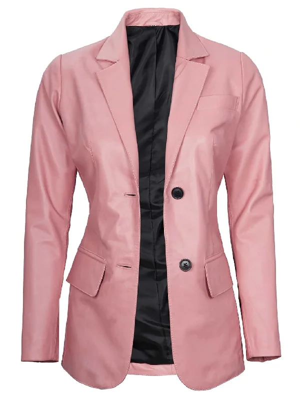 Womens Pink Two-Button Leather Blazer