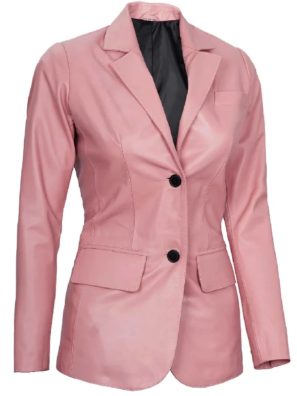 Womens Pink Two-Button Leather Blazer