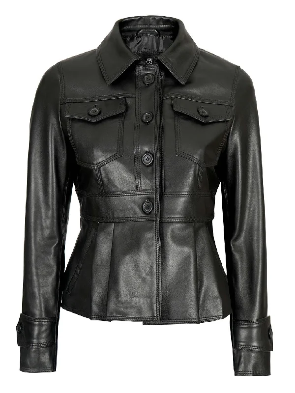 Women’s Short Body Black Peplum Leather Jacket