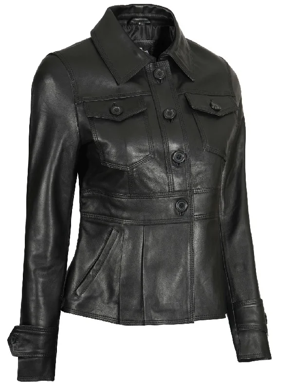 Women’s Short Body Black Peplum Leather Jacket