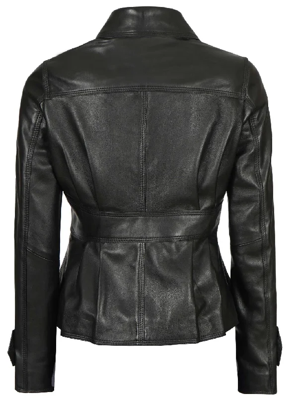 Women’s Short Body Black Peplum Leather Jacket