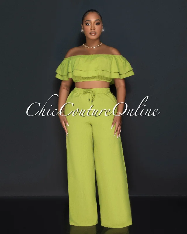 yuri-olive-green-ruffle-crop-top-wide-pants-set