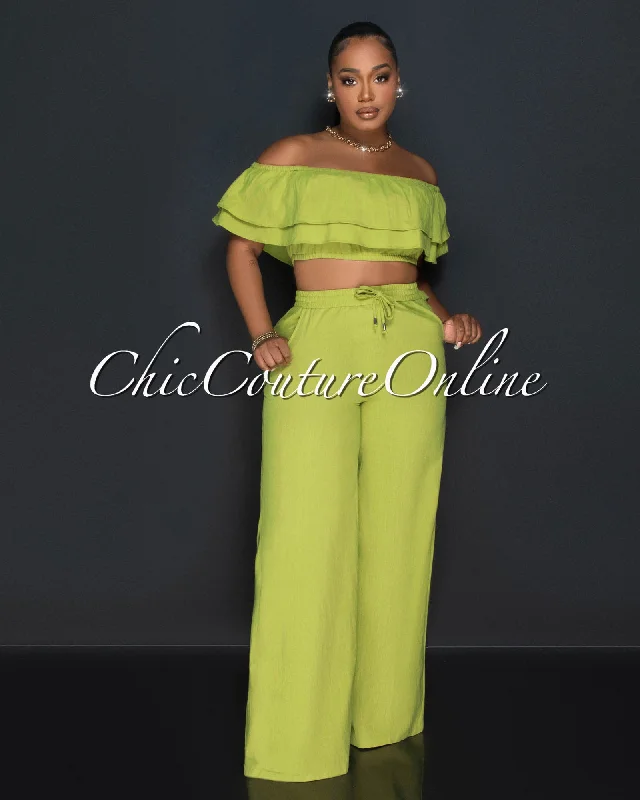 yuri-olive-green-ruffle-crop-top-wide-pants-set