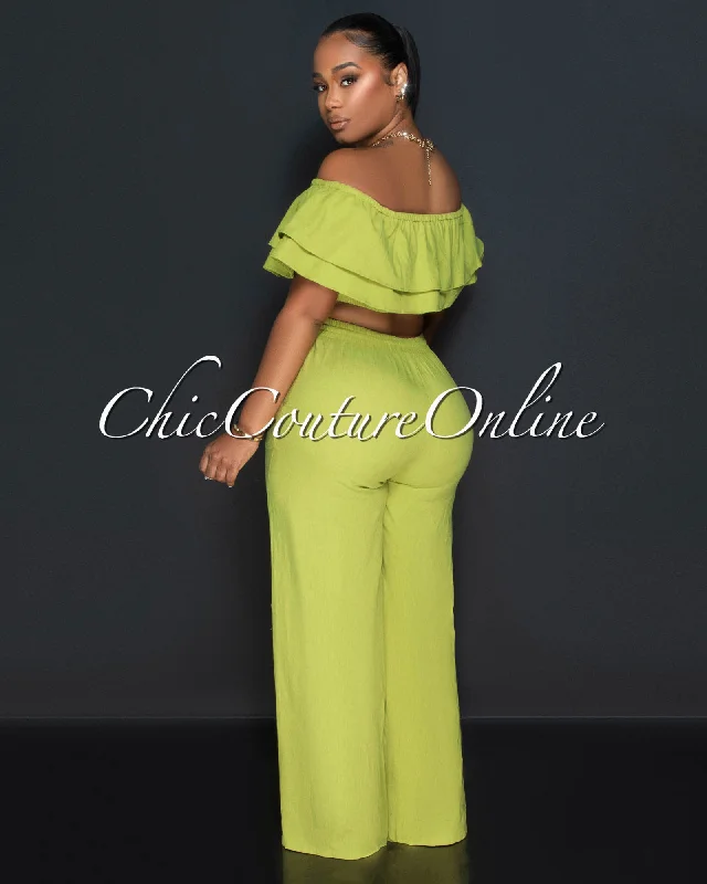 yuri-olive-green-ruffle-crop-top-wide-pants-set