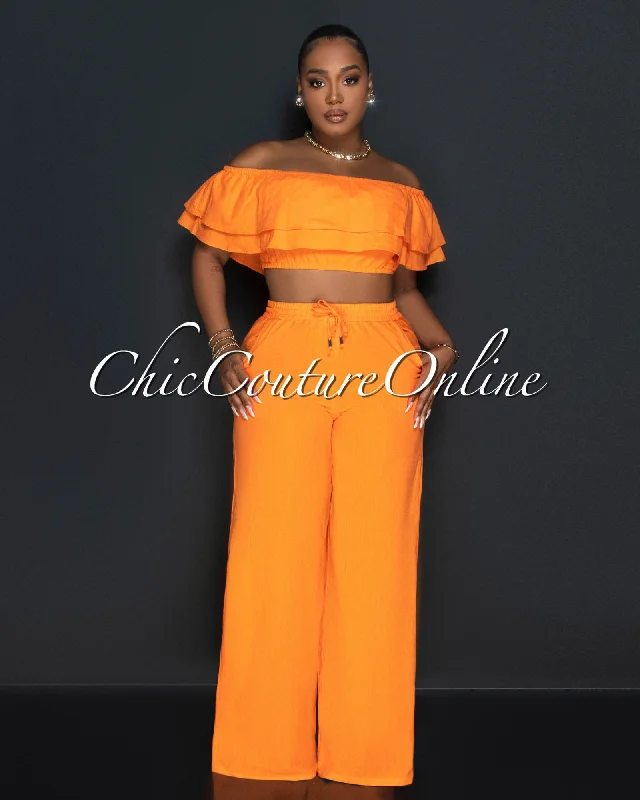 yuri-orange-ruffle-crop-top-wide-pants-set