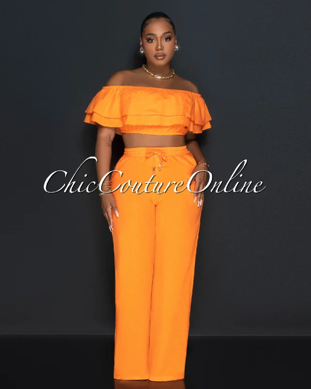 yuri-orange-ruffle-crop-top-wide-pants-set