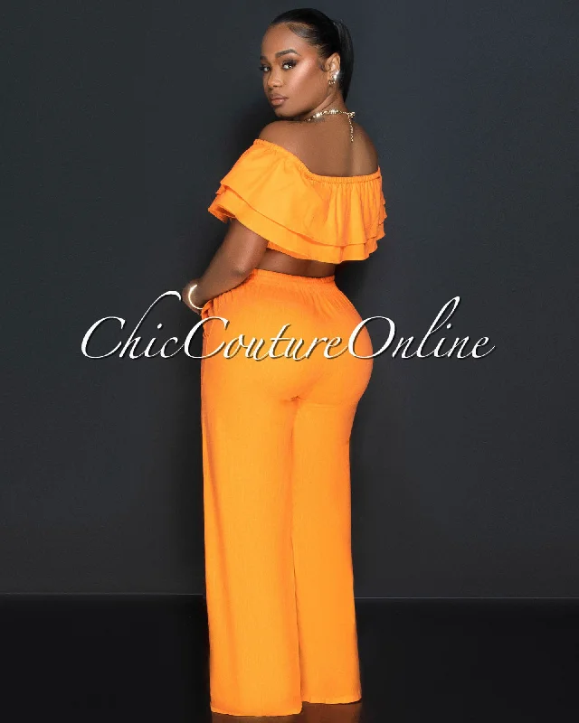 yuri-orange-ruffle-crop-top-wide-pants-set