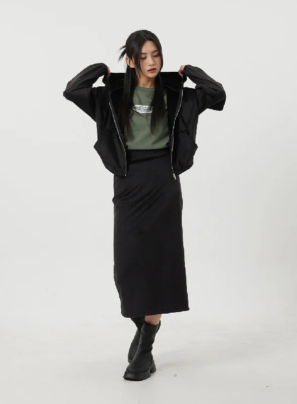 Zip-Up Hoodie And Maxi Track Skirt Set BJ318