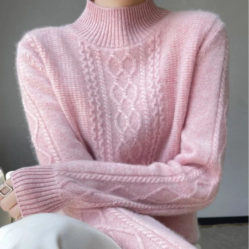 2023 Autumn and Winter New Women Sweater Warm Cashmere Sweater Loose Large Size Top Half Turtleneck Knitted Bottoming Shirt