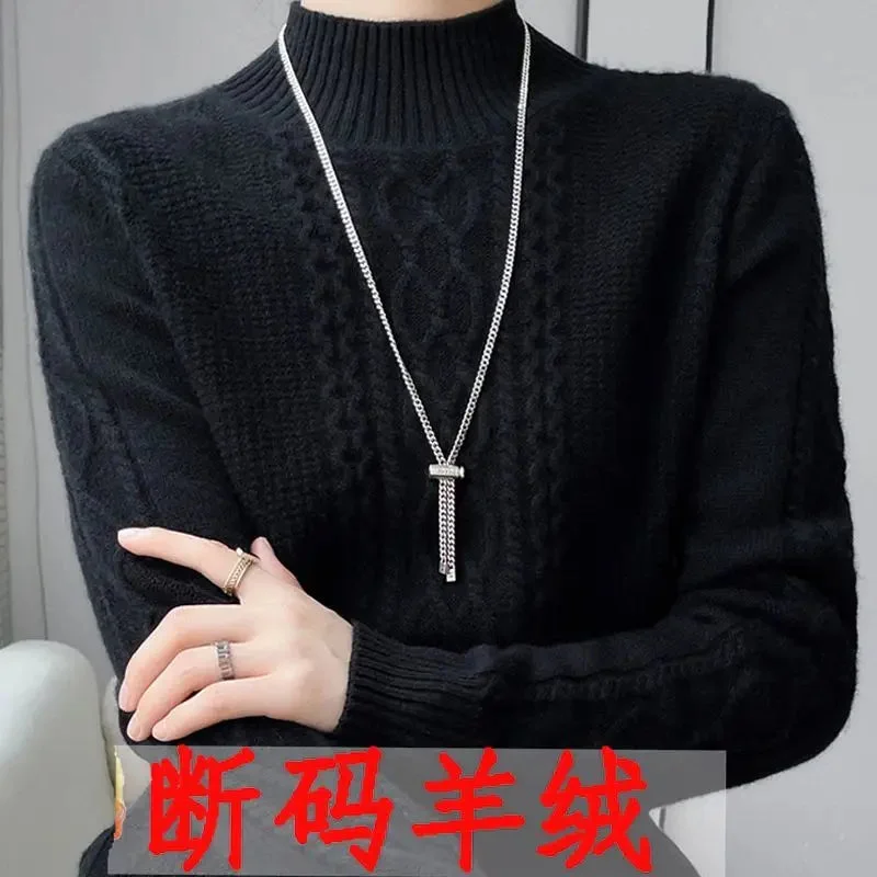 2023 Autumn and Winter New Women Sweater Warm Cashmere Sweater Loose Large Size Top Half Turtleneck Knitted Bottoming Shirt