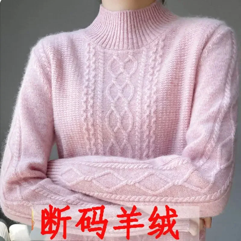 2023 Autumn and Winter New Women Sweater Warm Cashmere Sweater Loose Large Size Top Half Turtleneck Knitted Bottoming Shirt