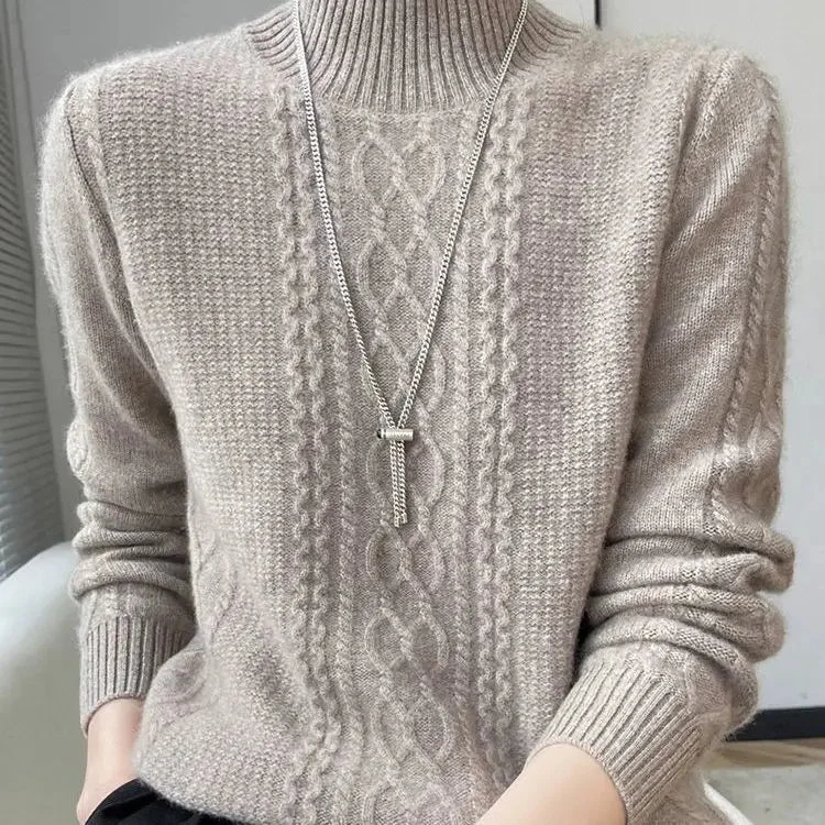 2023 Autumn and Winter New Women Sweater Warm Cashmere Sweater Loose Large Size Top Half Turtleneck Knitted Bottoming Shirt