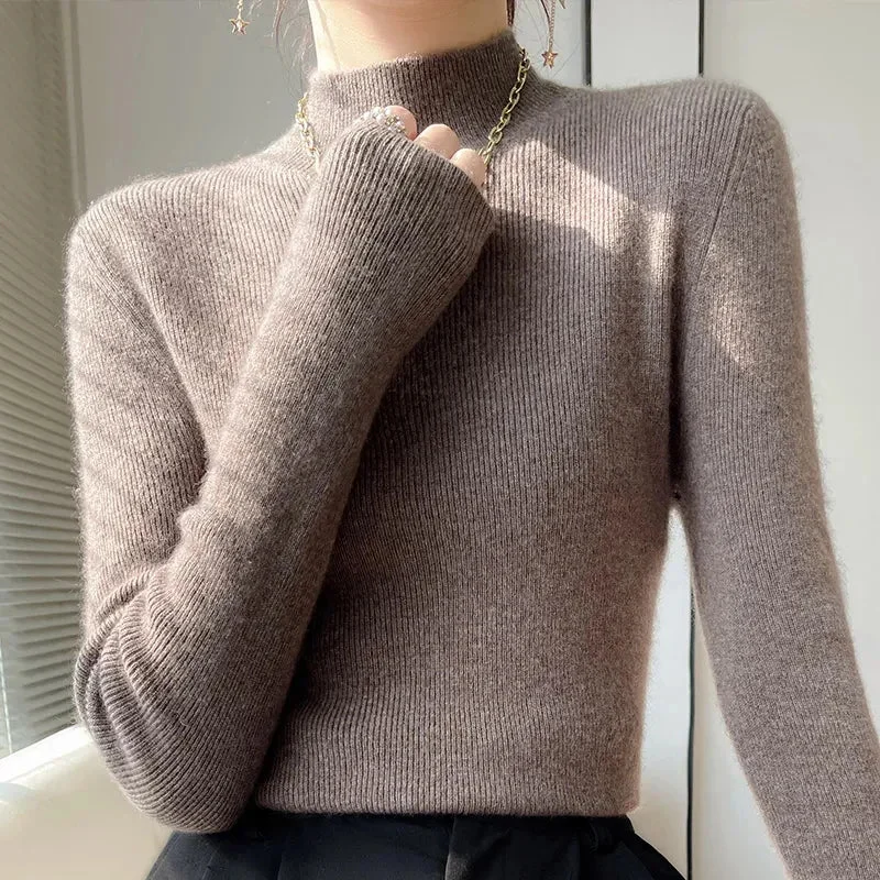 Autumn Winter Thick Knitted Sweater Women Fashion Korean Half Turtleneck Long Sleeve Sweater Harajuku All Match Warm Jumper