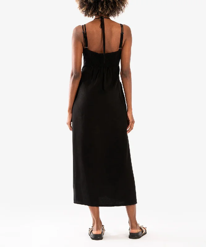 Lydia Spaghetti Strap Dress with Smoked Back (Black)