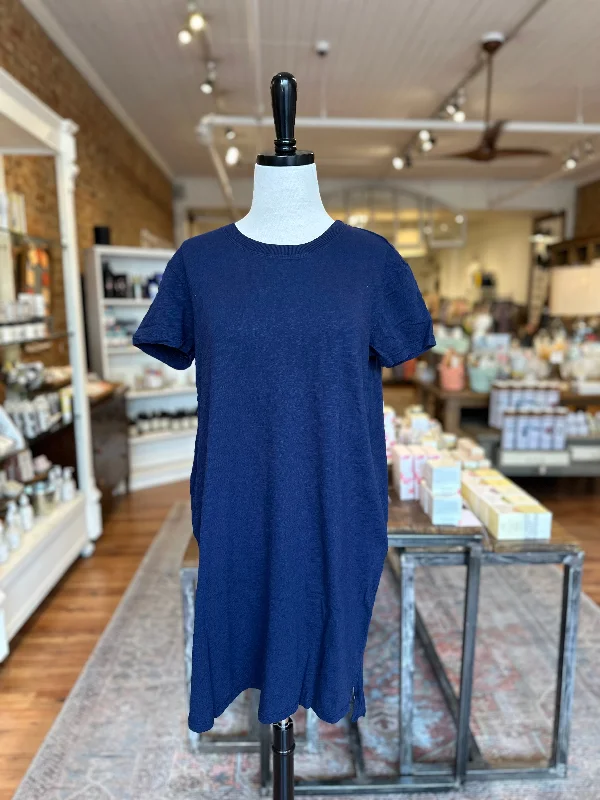 Short Sleeve Open Crew T-shirt Dress in Navy Licorice