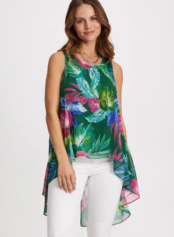 Tropical Print Asymmetrical Blouse