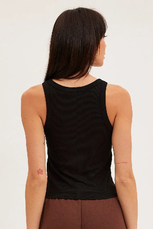 Black Tank Top Sleeveless Round Neck