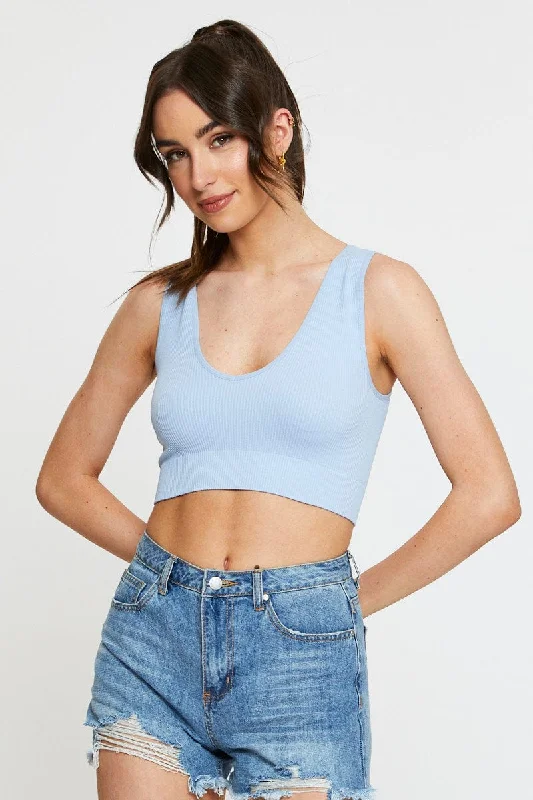 Blue Tank Top Sleeveless Seamless