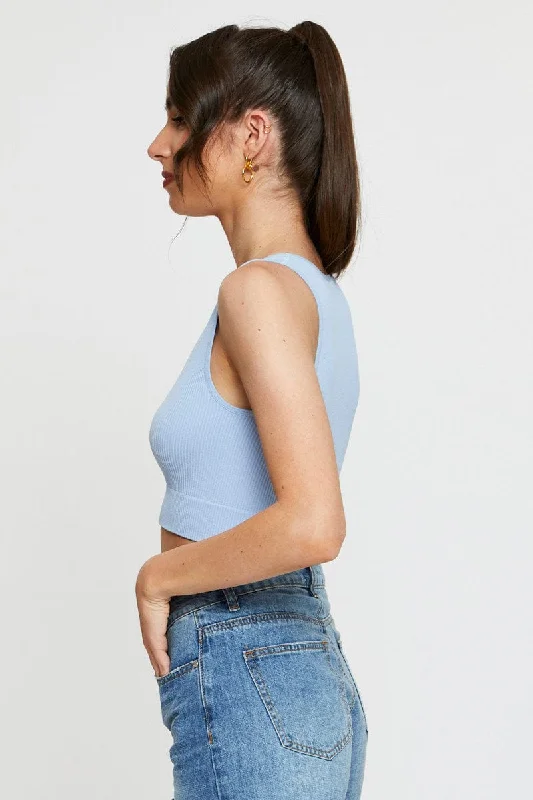 Blue Tank Top Sleeveless Seamless