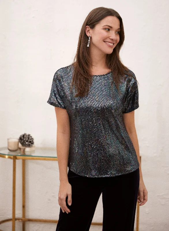 Boat Neck Sequin Top