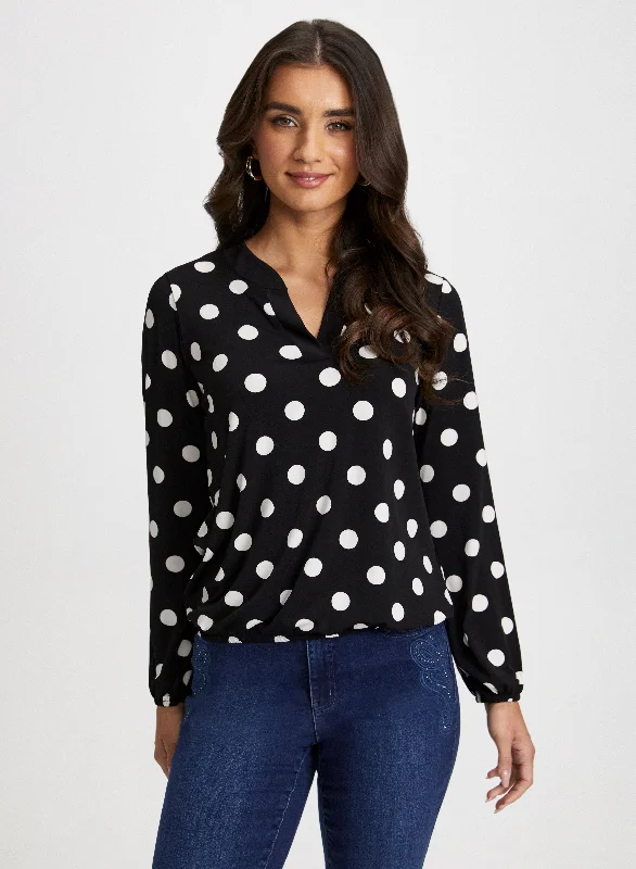 Dot Motif Split-Neck Top