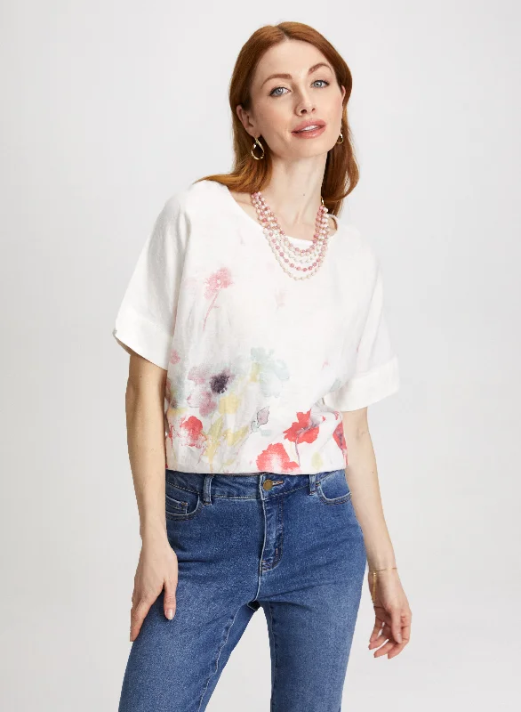 Floral Motif Linen Blouse