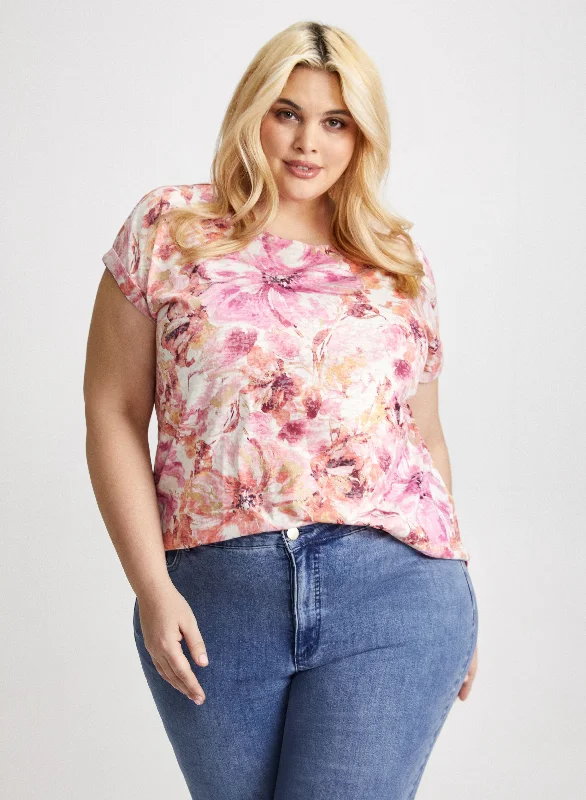 Floral Print Burnout T-Shirt