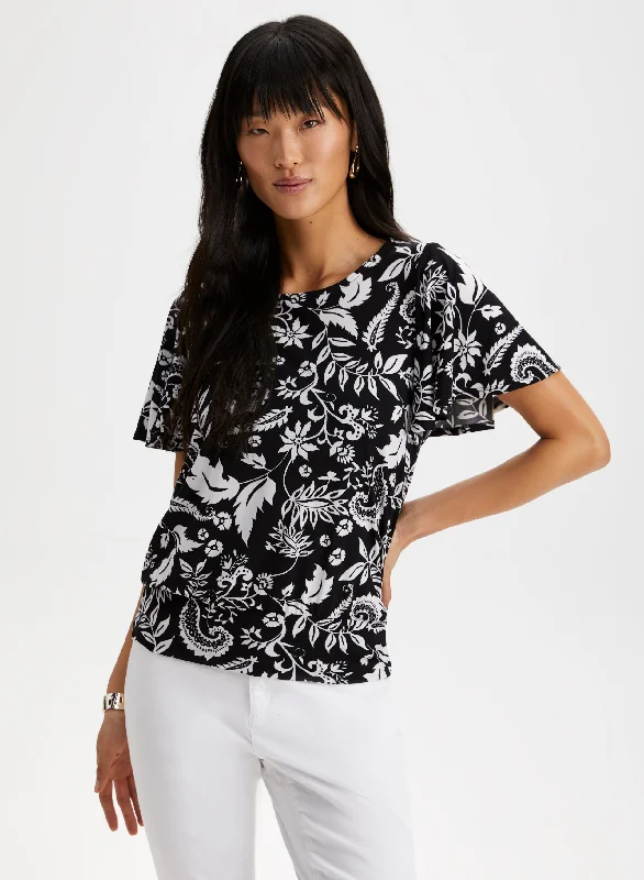 Floral Print Flutter Sleeve Top