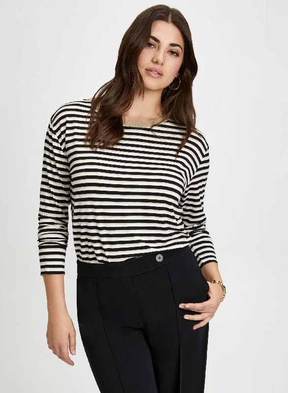 3/4 Sleeve Stripe Print Top