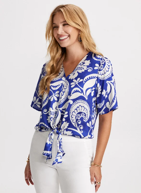 Tie-Front Paisley Print Blouse