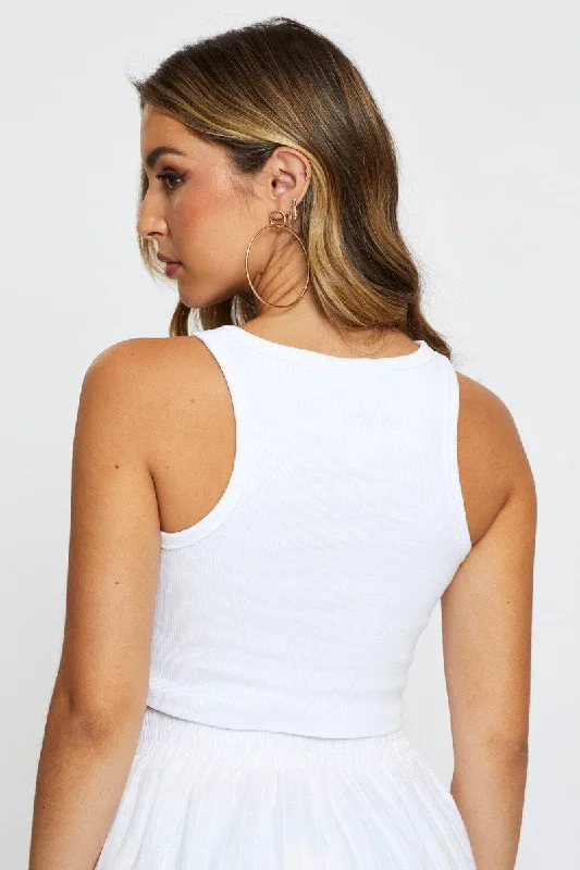 White Tank Top Sleeveless Crew Neck