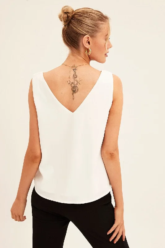 White Workwear Tank Deep V Sleeveless