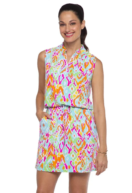 Ibkül - Tillie Print Sleeveless Zip Mock Neck Dress - 58857