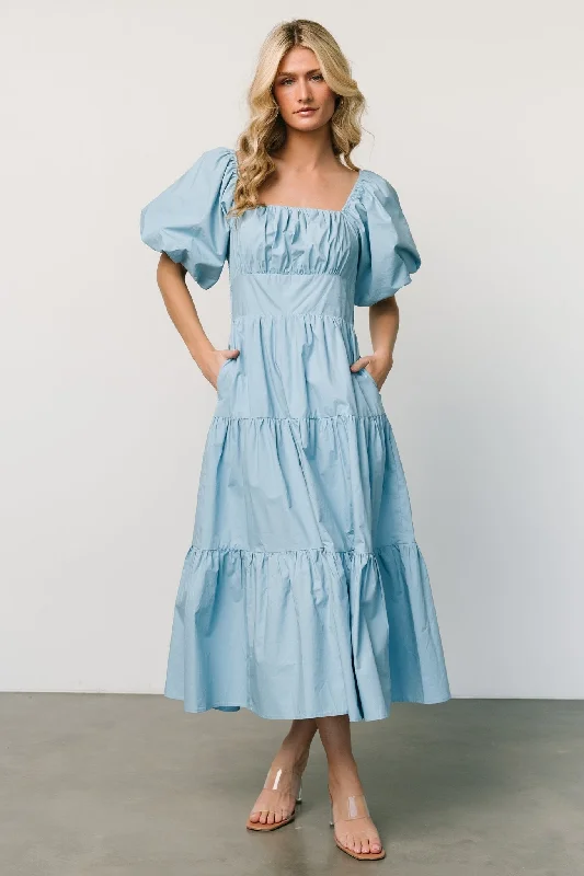 Cindy Puff Sleeve Tiered Dress | Blue