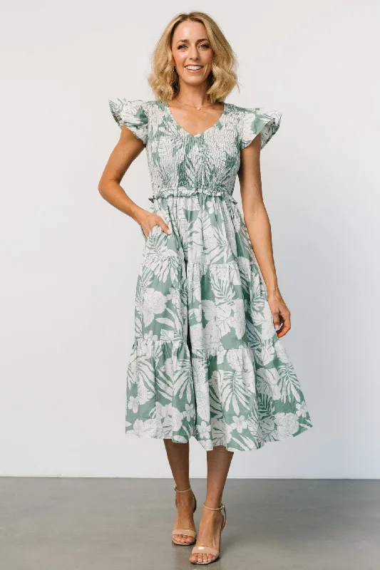 Clarice Poplin Dress | Green + White