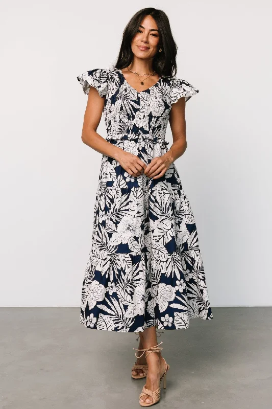 Clarice Poplin Dress | Navy + White