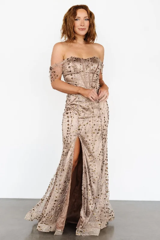 Consuela Sequin Gown | Golden Mocha