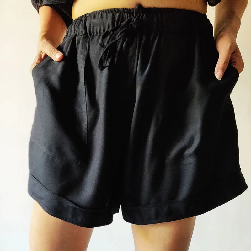 Cotton Loose Fit Shorts | Black