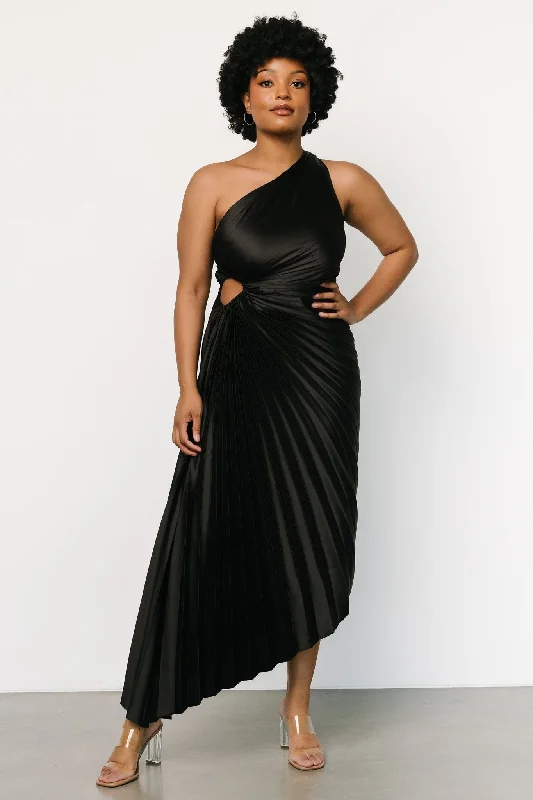 Presley One Shoulder Pleated Dress | Black