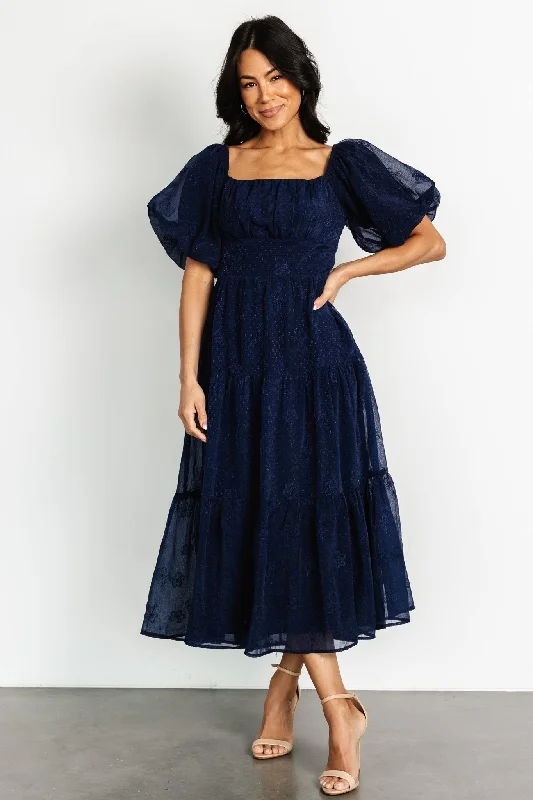 Rina Embroidered Shimmer Dress | Midnight Blue