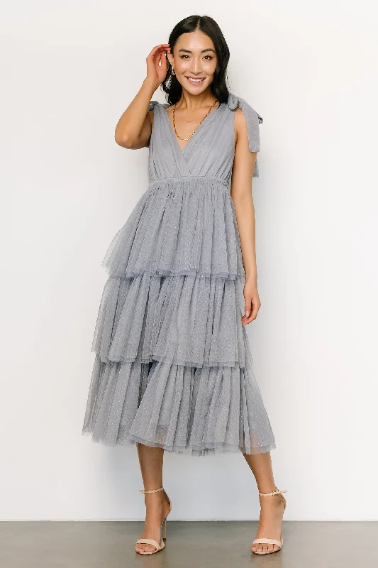 Tessa Tiered Tulle Tank Dress | Slate Blue