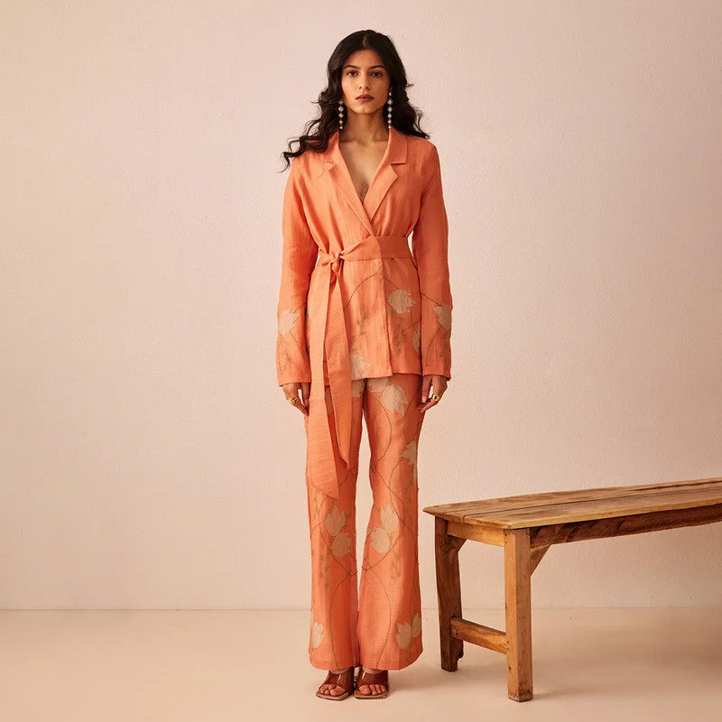 Cotton Chanderi Trouser | Peach