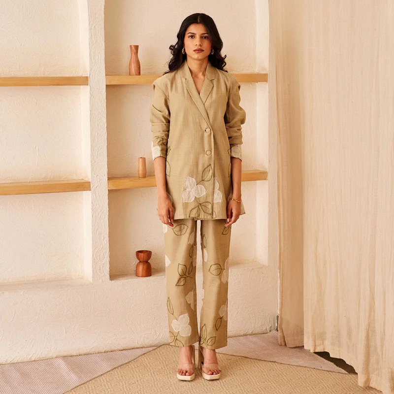 Cotton Chanderi Trousers | Beige